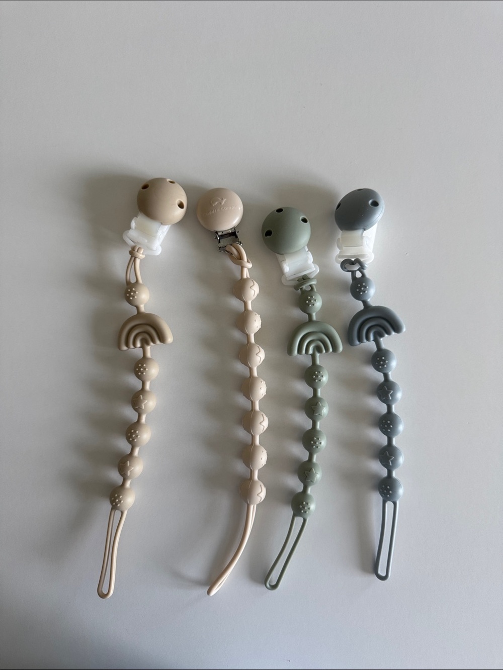 Neutral Silicone Rainbow Pacifier Clips - Beige, Cream, Sage, Gray